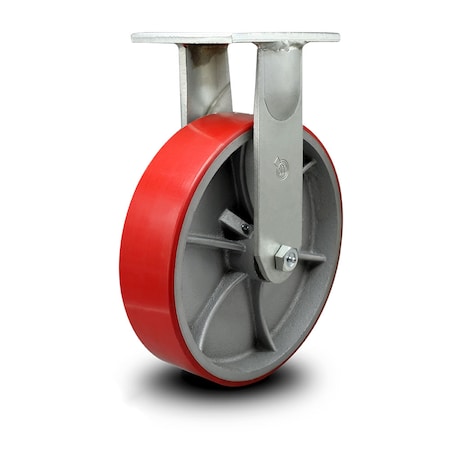 Service Caster 12 Inch Extra Heavy Duty Red Poly on Cast Iron Wheel Rigid Top Plate Caster SCC-KP92R1230-PUR-RS